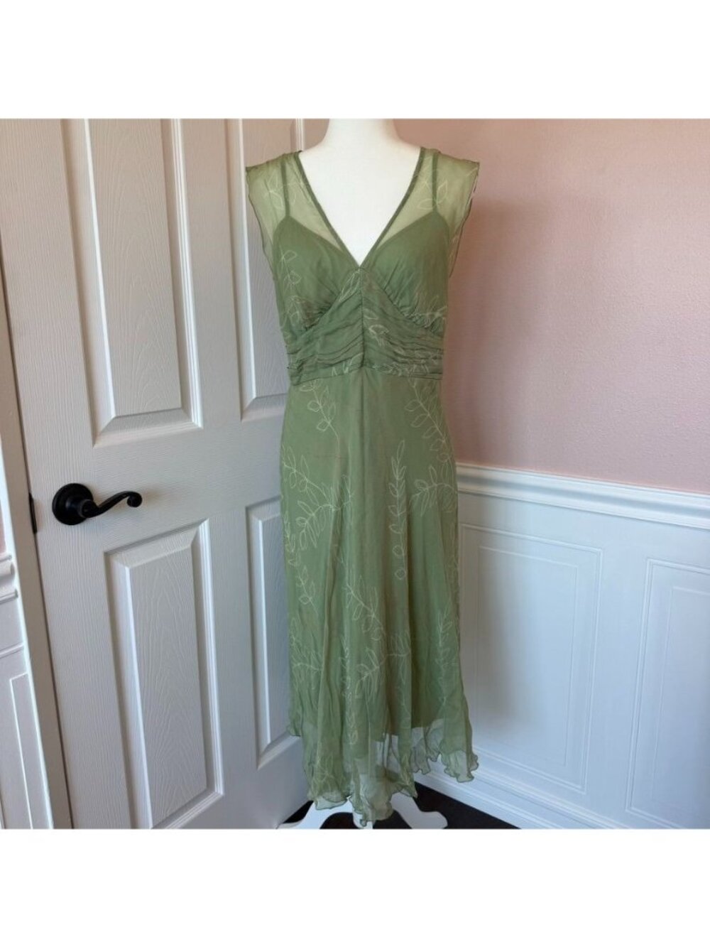 90s Vintage Fairycore Romantic Silk Ruched Midi Dress Size M